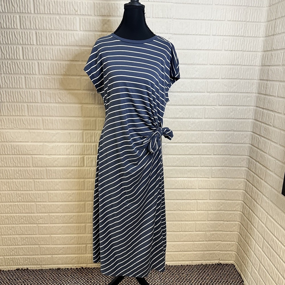 Haven Well Within Talbots Navy Striped Dress with Side Knot Cotton Coastal Sz L